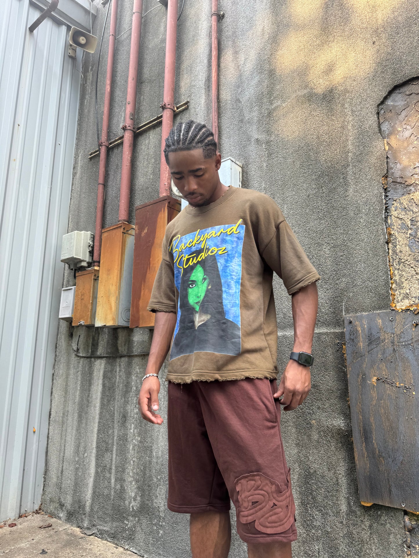 Brown Distressed BYS Shorts