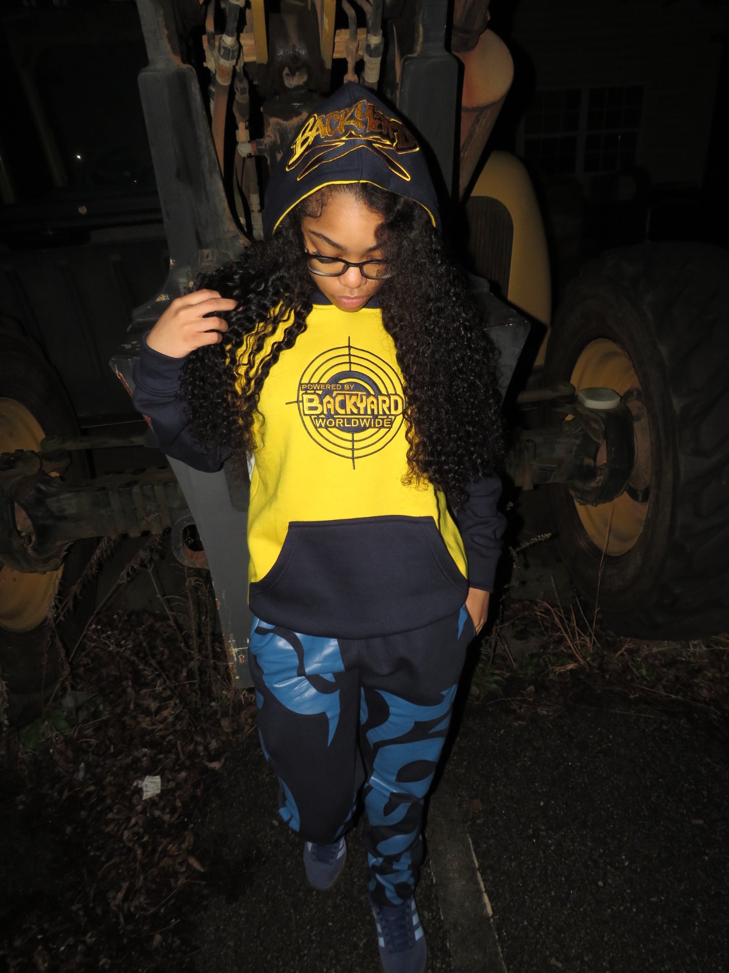 Navy and Yellow Backyard Worldwide Hoodie