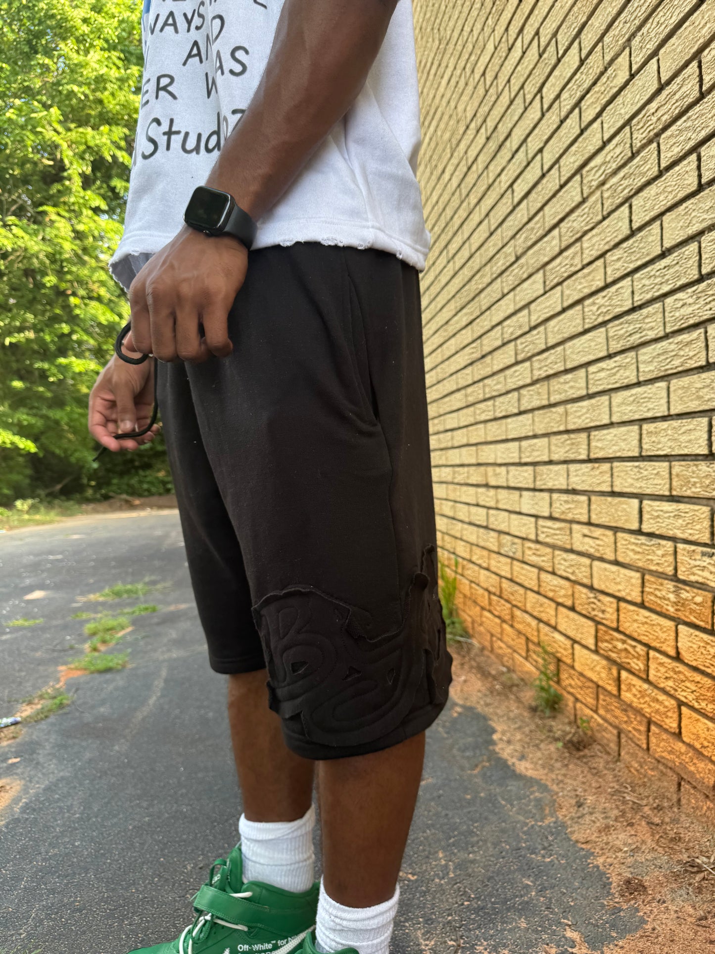 Black Distressed BYS Shorts