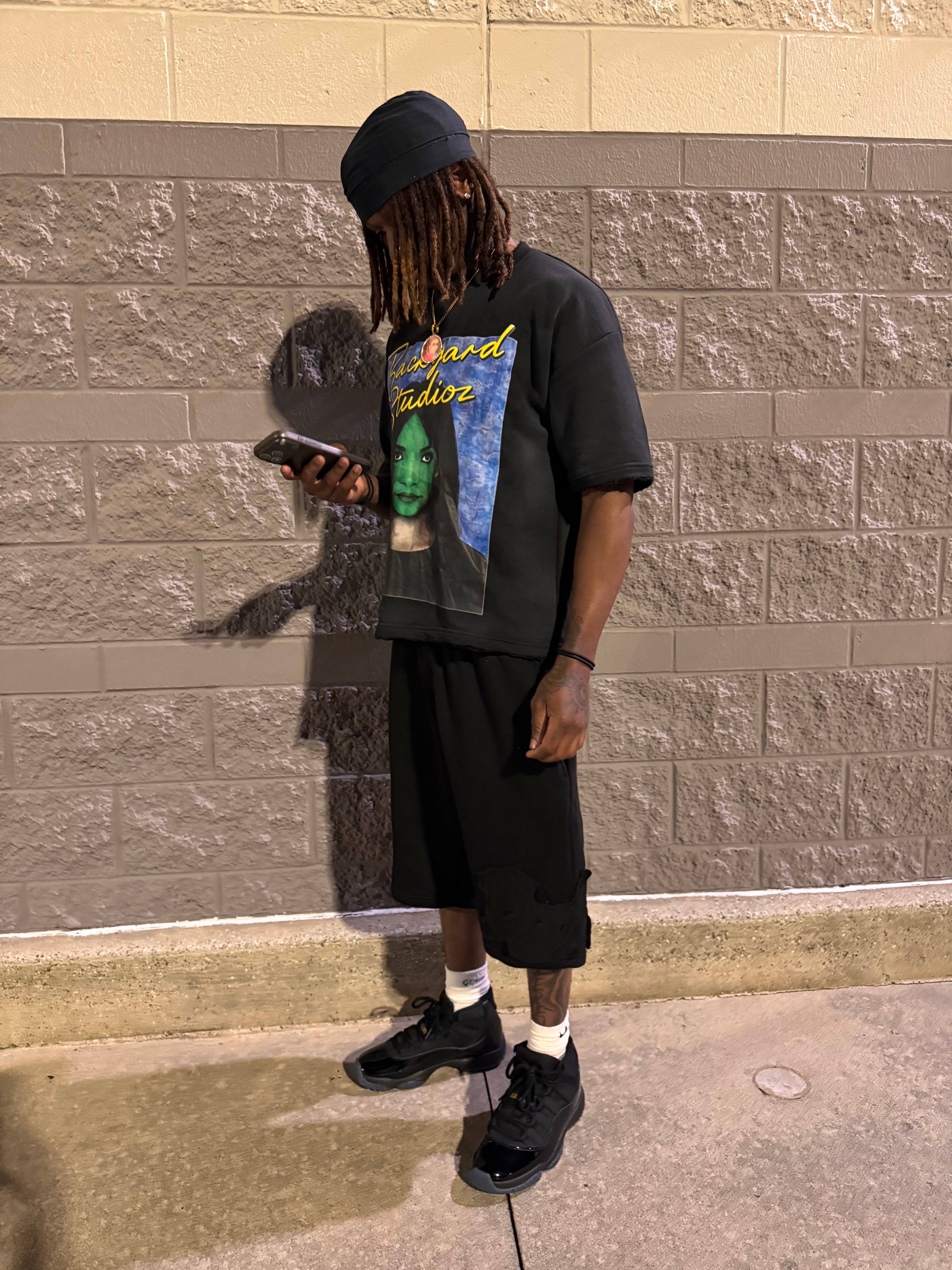 Black Distressed BYS Shorts