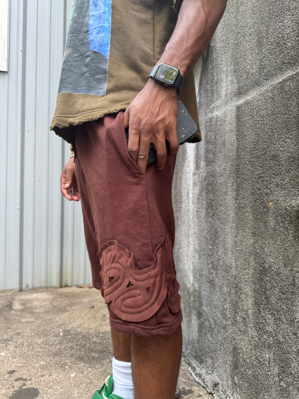 Brown Distressed BYS Shorts