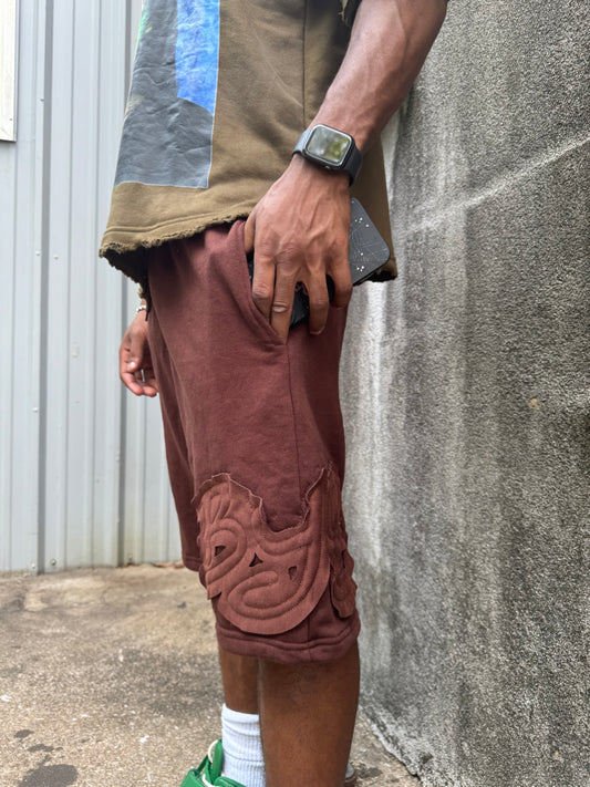 Brown Distressed BYS Shorts