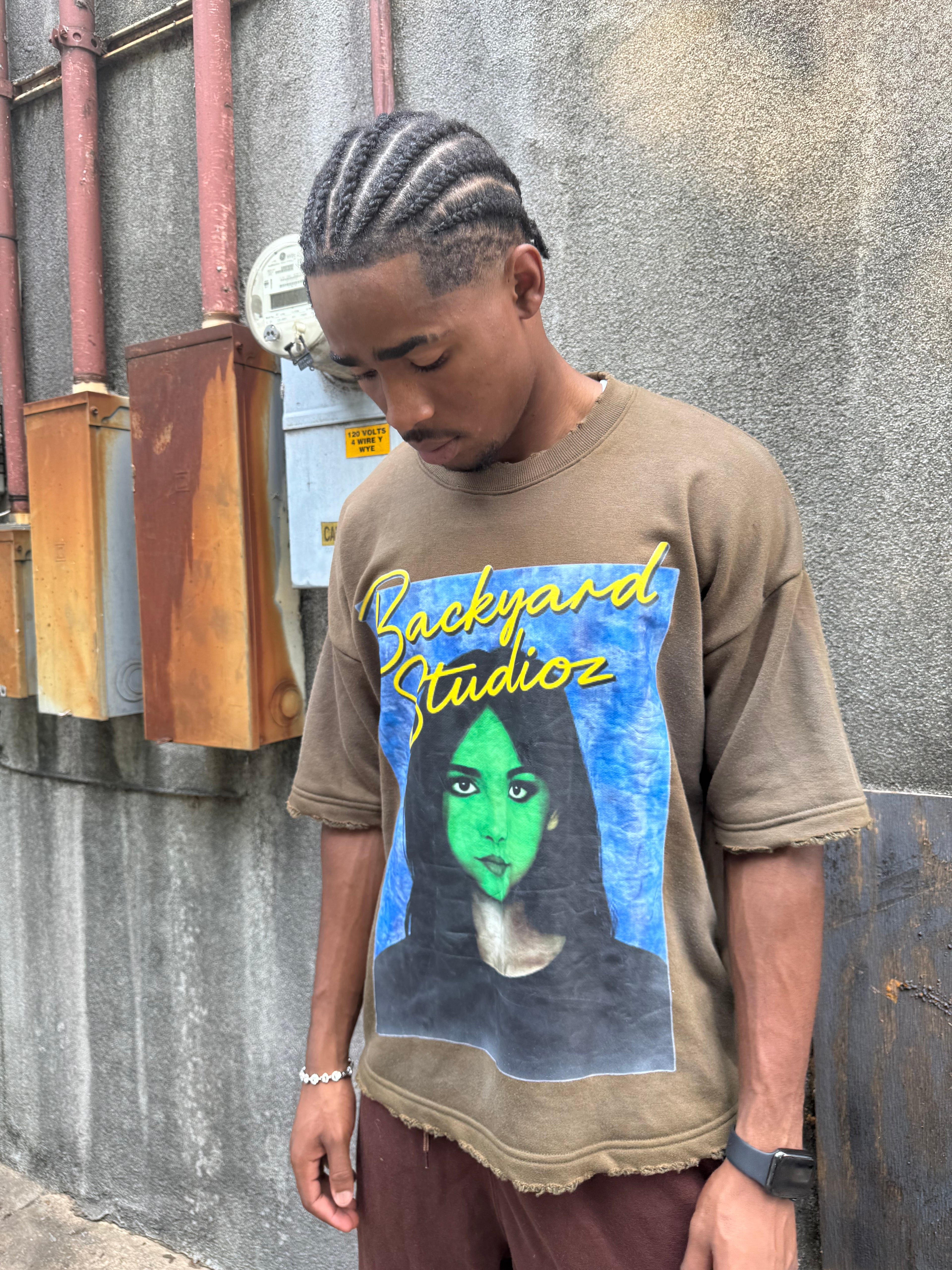 Olive Green Faced Girl Tee