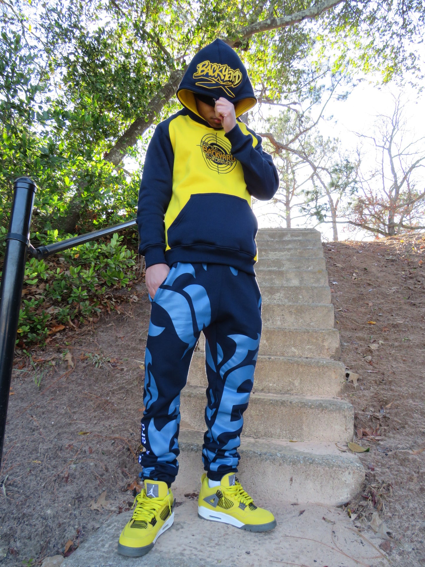 Navy and Yellow Backyard Worldwide Hoodie