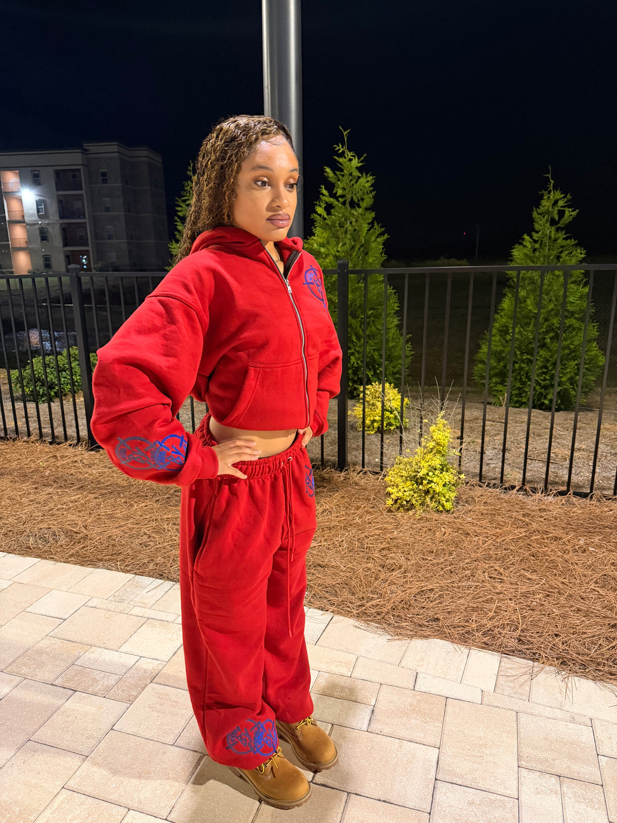 Red Blue And Purple Leather Stitched BY Sweatsuits