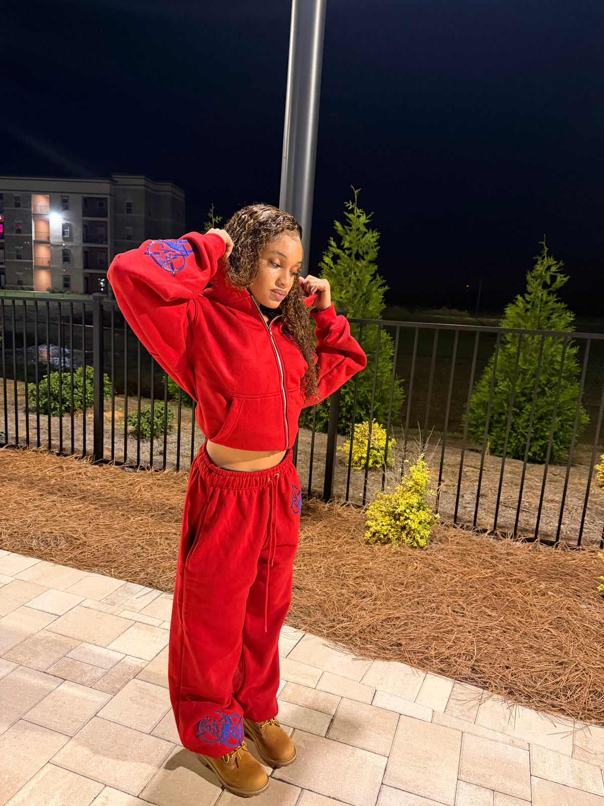 Red Blue And Purple Leather Stitched BY Sweatsuits