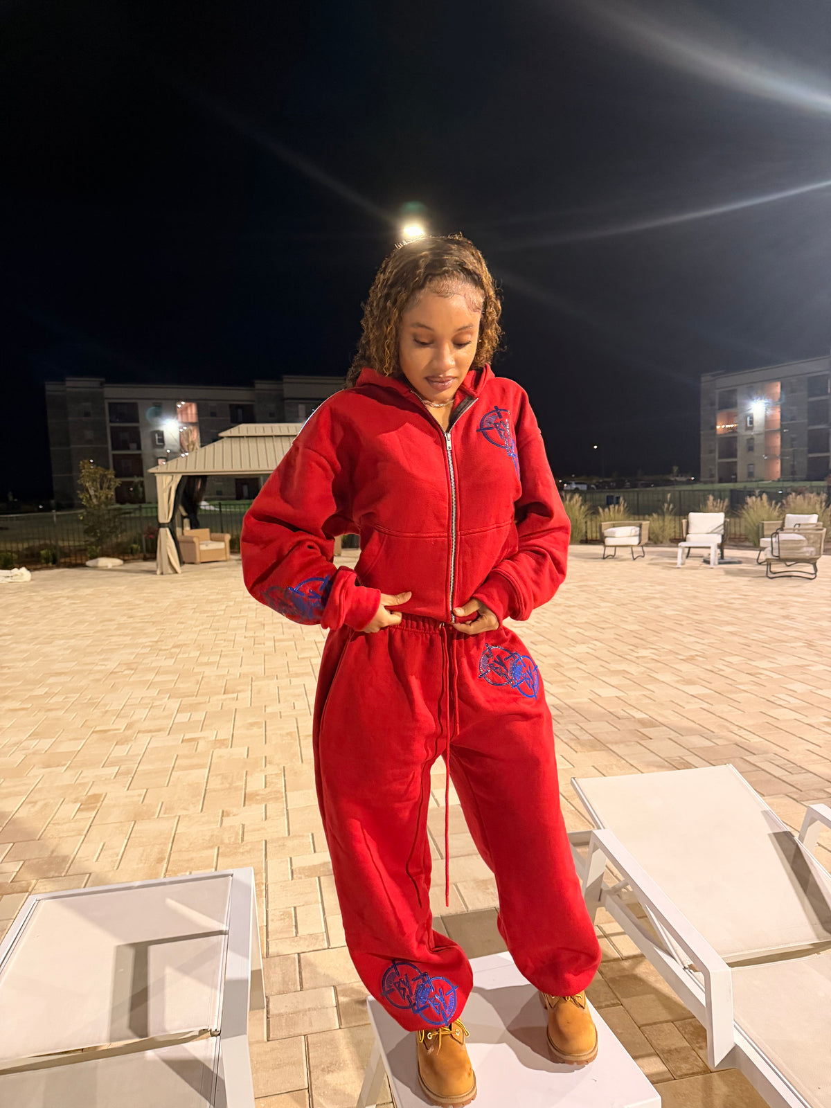 Red Blue And Purple Leather Stitched BY Sweatsuits