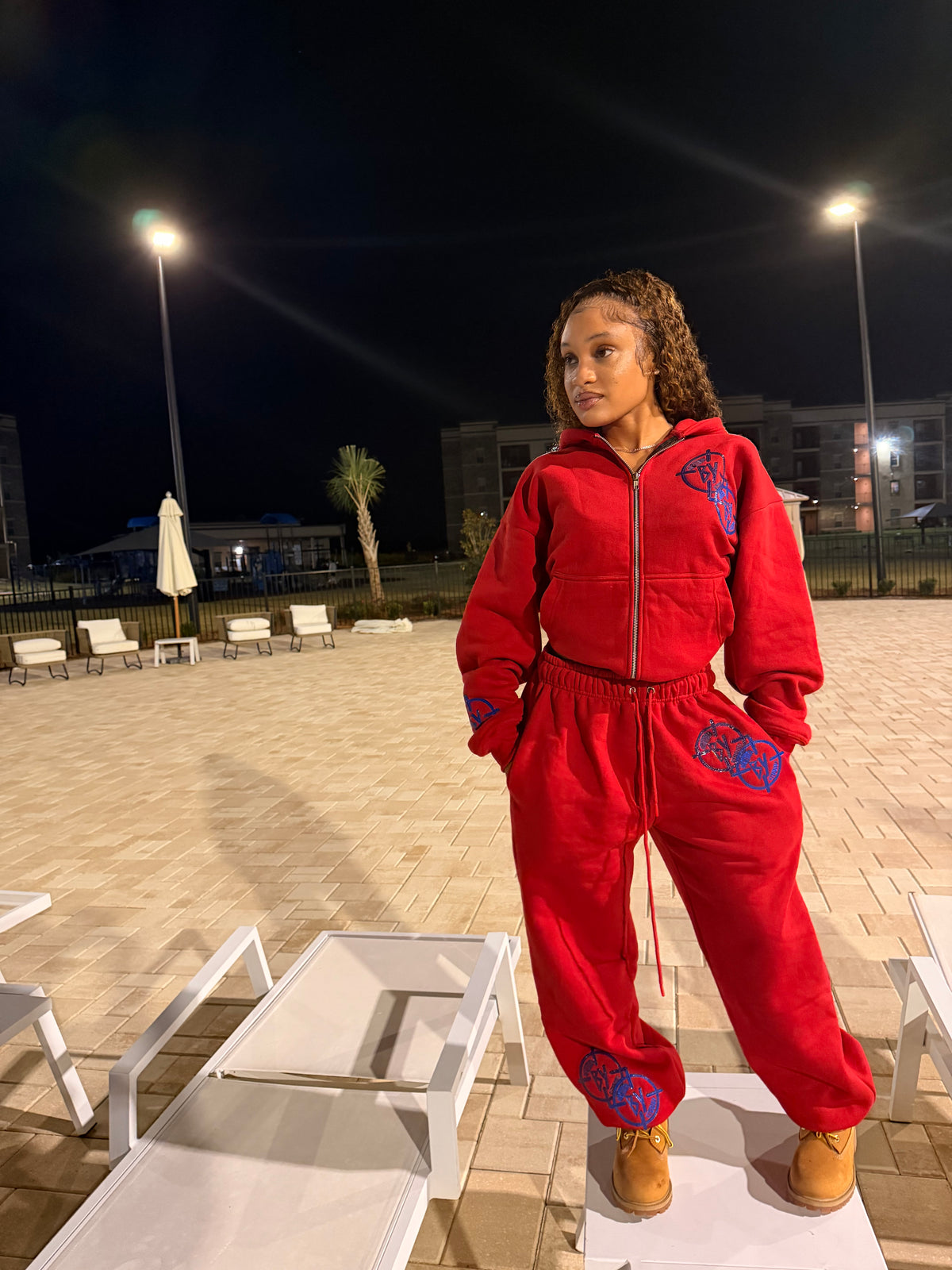 Red Blue And Purple Leather Stitched BY Sweatsuits
