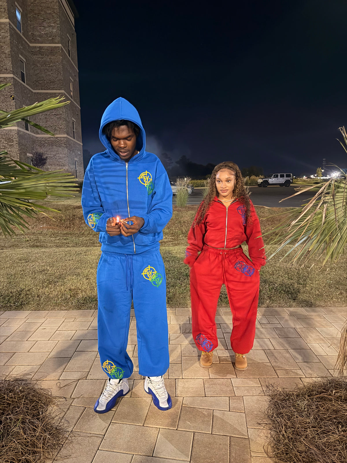 Red Blue And Purple Leather Stitched BY Sweatsuits