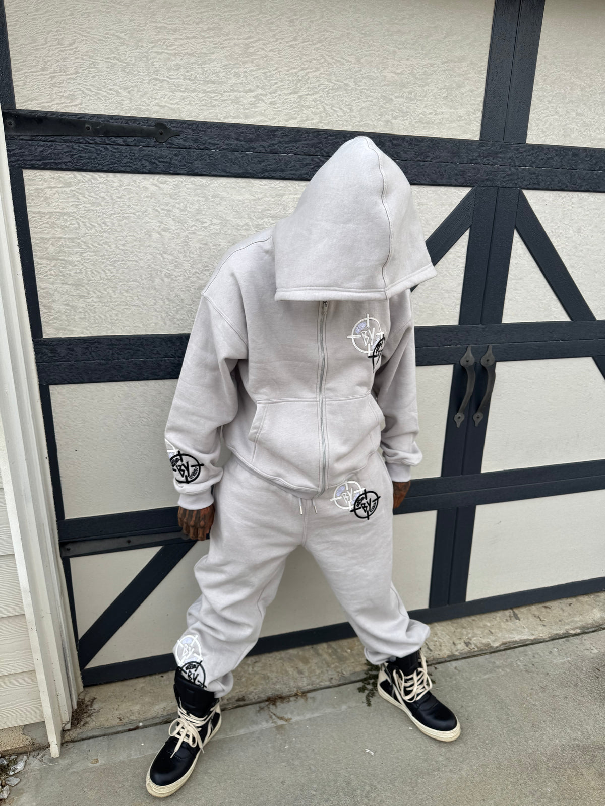 Grey Black And White Leather Stitched BY Sweatsuit