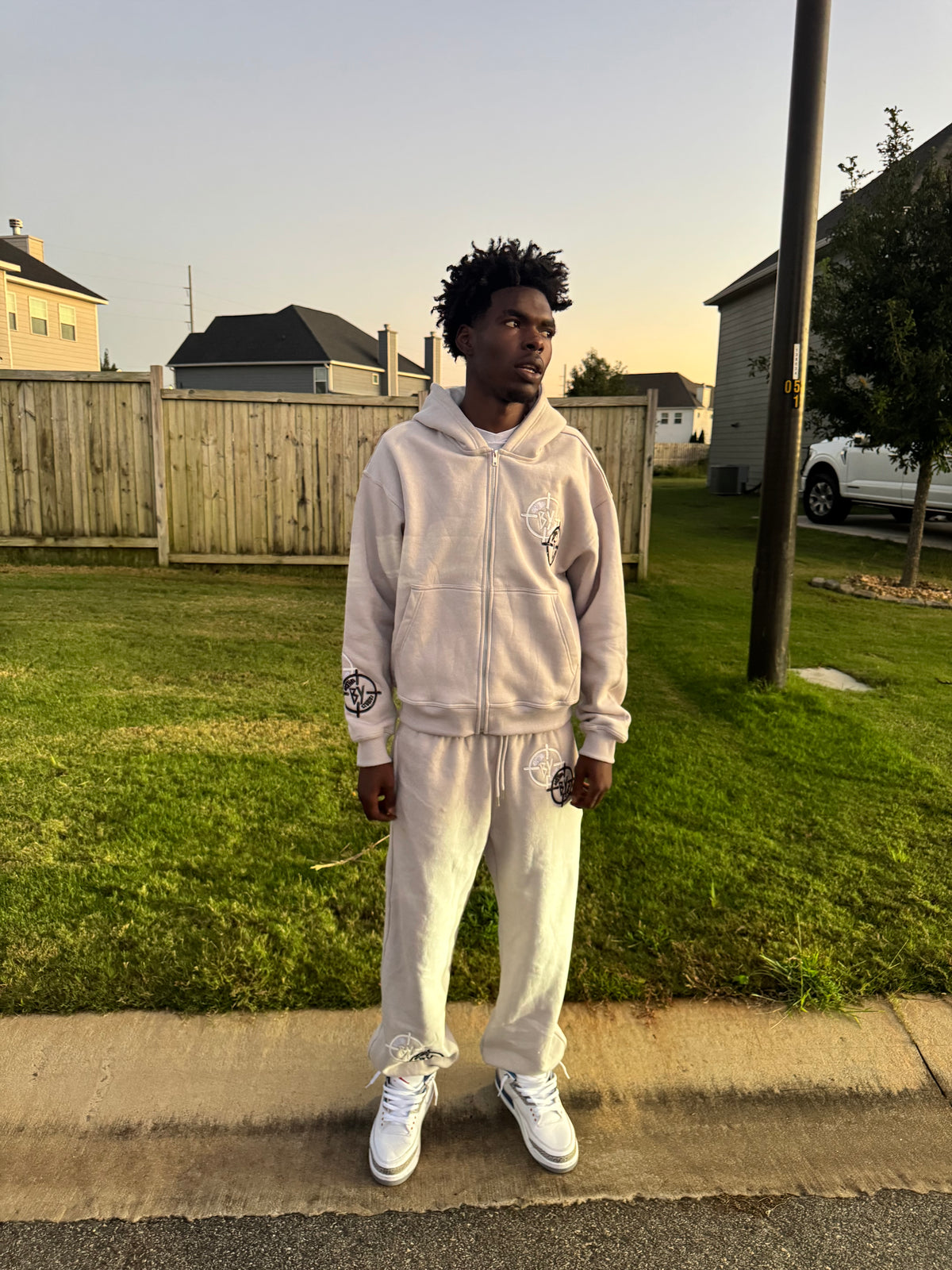 Grey Black And White Leather Stitched BY Sweatsuit