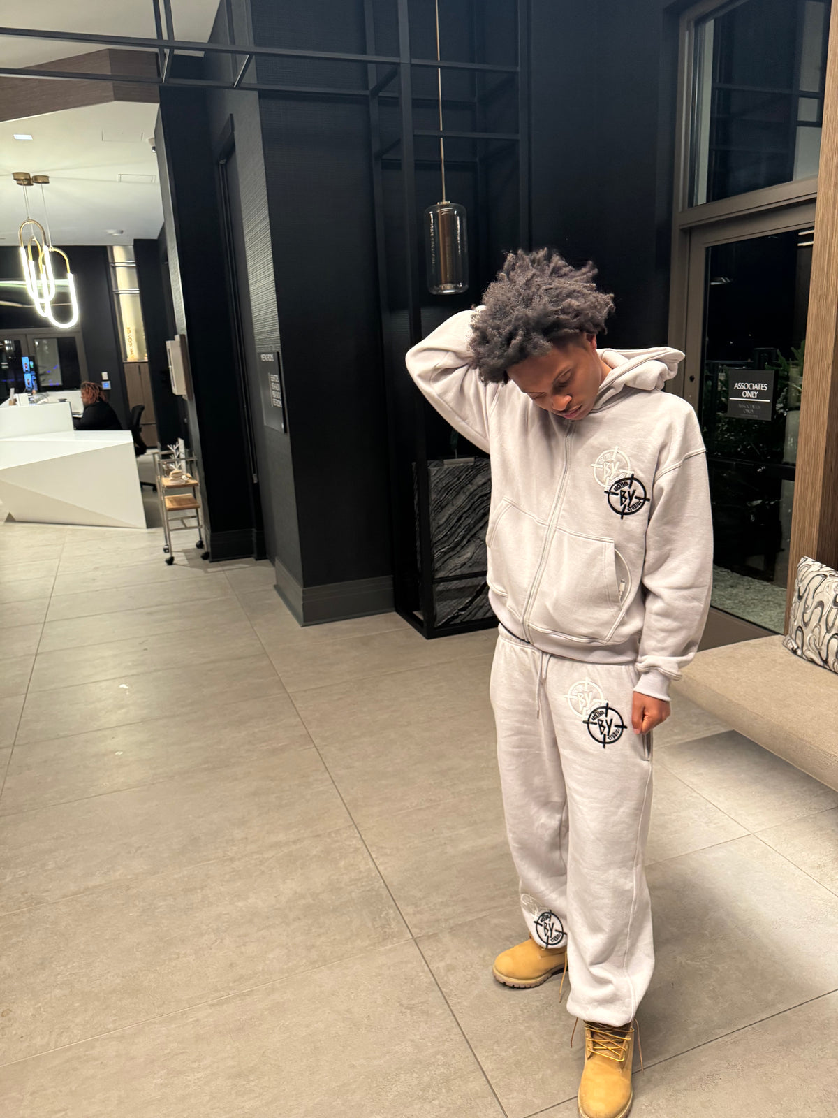 Grey Black And White Leather Stitched BY Sweatsuit