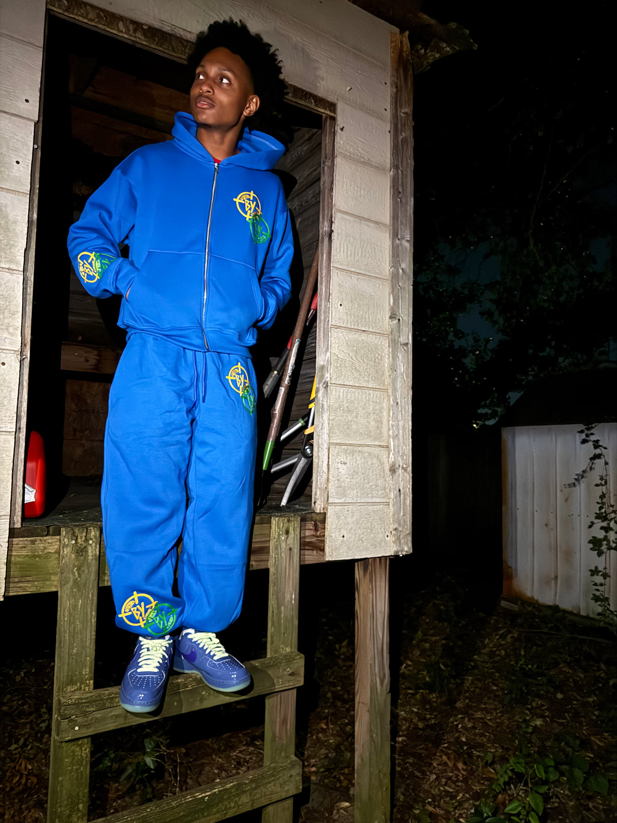 Blue Green And Yellow Leather Stitched BY Sweatsuit