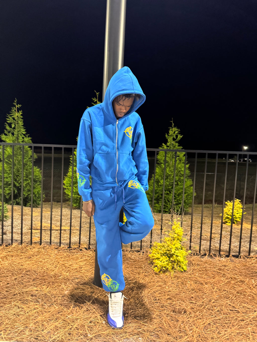 Blue Green And Yellow Leather Stitched BY Sweatsuit