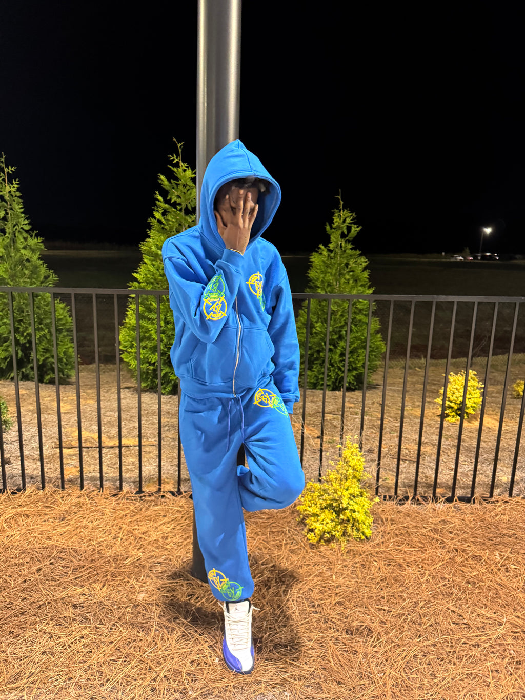 Blue Green And Yellow Leather Stitched BY Sweatsuit